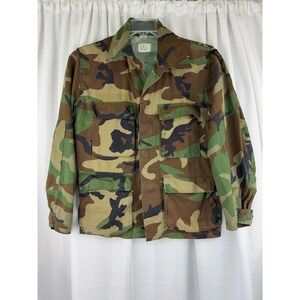 Vintage US Military Woodland Camo Combat Jacket Shacket Small X-Short 1982